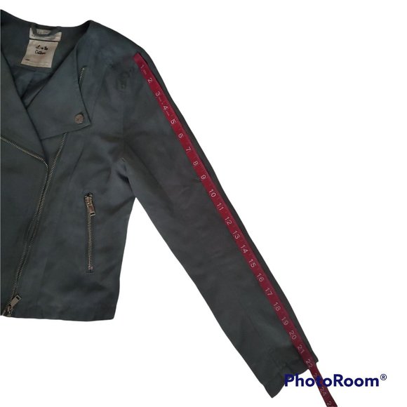 H&M Kids Diagonal Zip Lined Long Sleeve Moto Jacket Ash Gray Girls Size 12-13Y - Picture 12 of 13